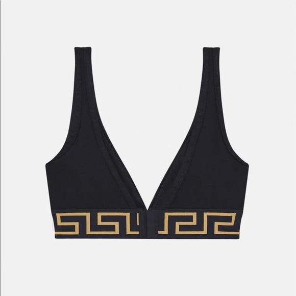 Versace Bralette Greca Border Stretch Cotton Bra Black and Gold 38 NWT - Picture 3 of 11